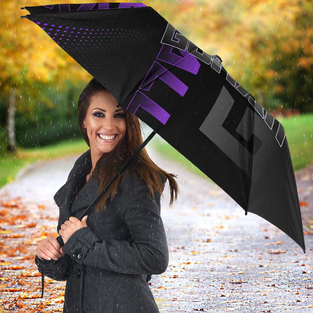 Gohan Dragon Ball Gym Theme Umbrella with Dumbbell Power Lift and Electric Aura on Black and Purple Design - The Mazicc