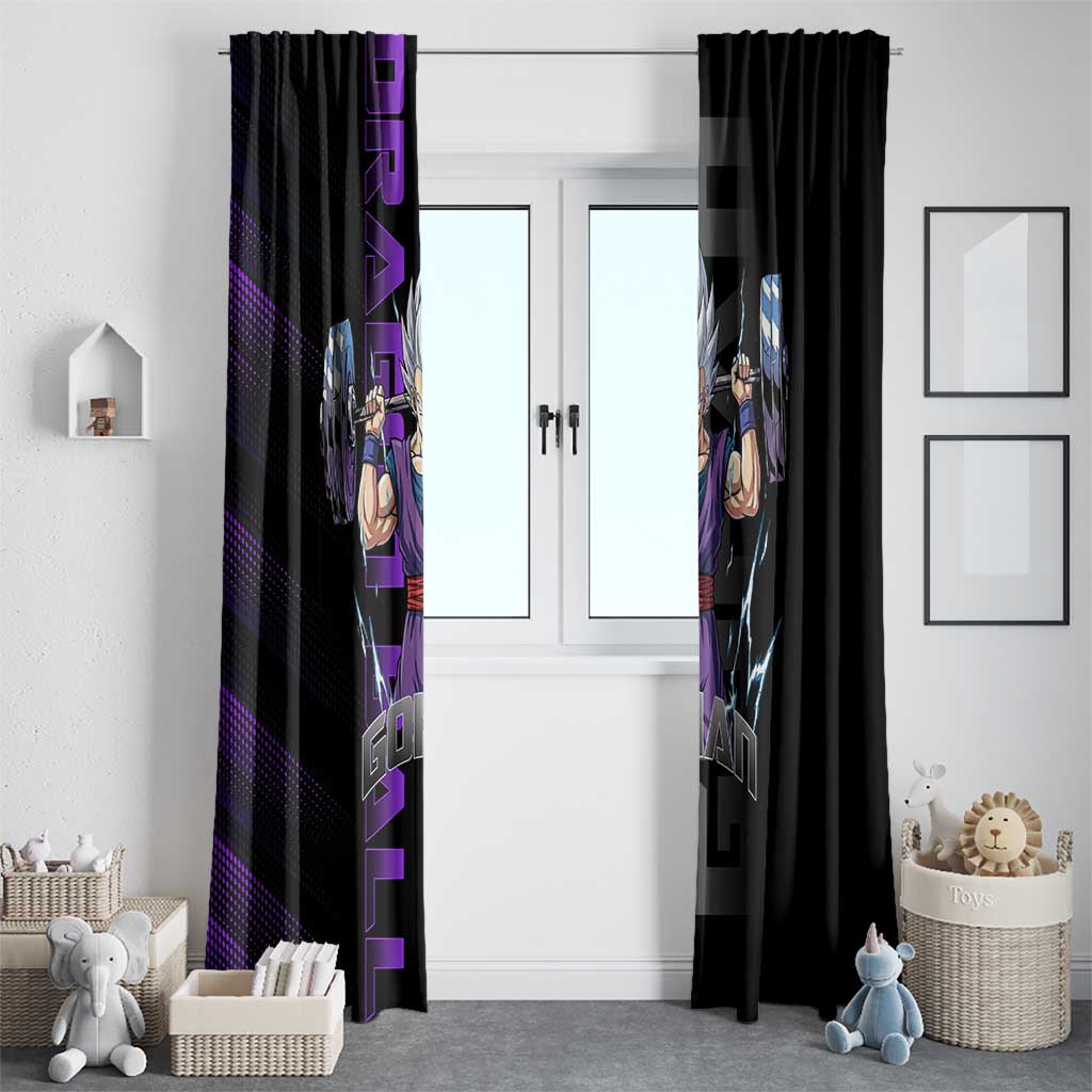 Gohan Dragon Ball Gym Theme Window Curtain with Dumbbell Power Lift and Electric Aura on Black and Purple Design - The Mazicc