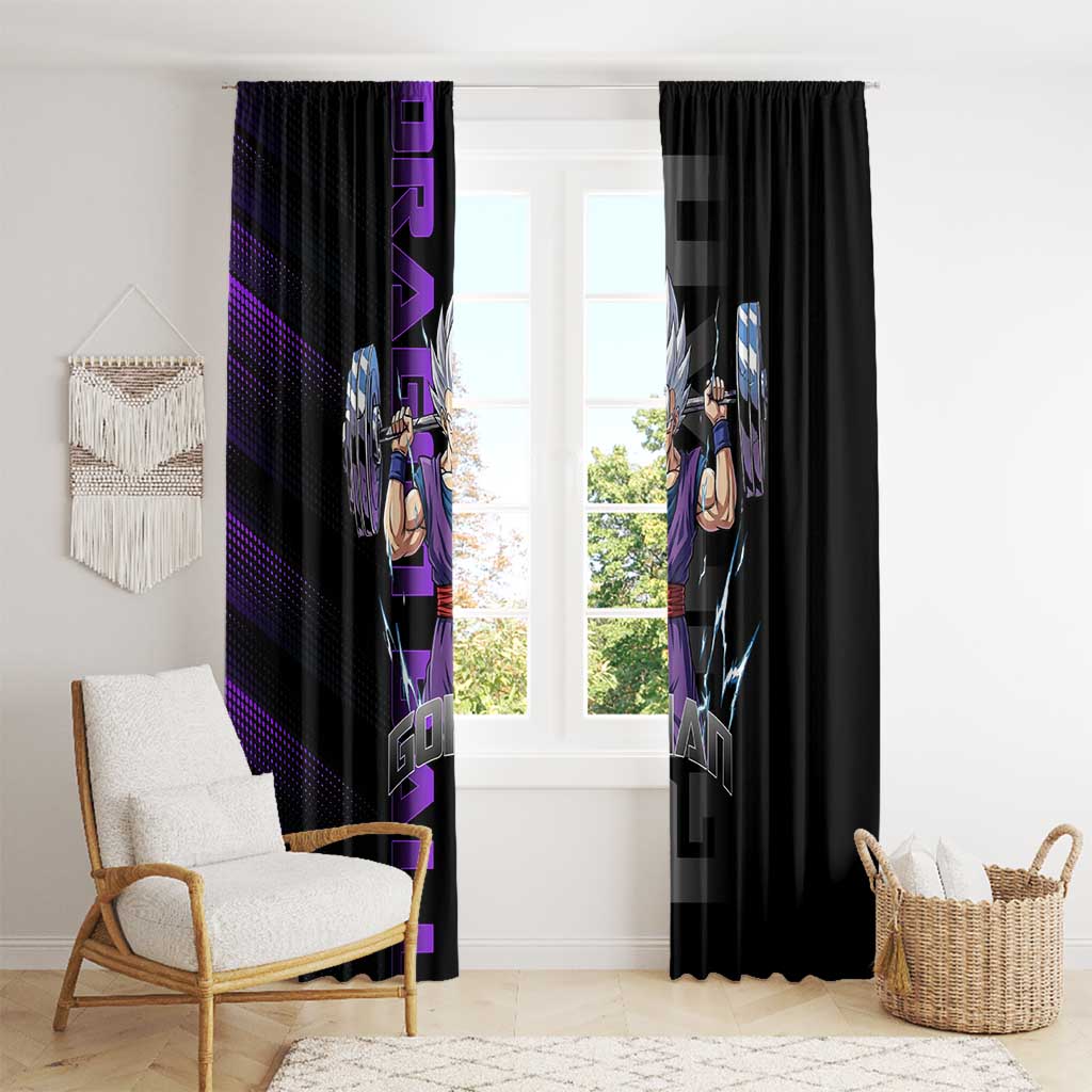 Gohan Dragon Ball Gym Theme Window Curtain with Dumbbell Power Lift and Electric Aura on Black and Purple Design - The Mazicc