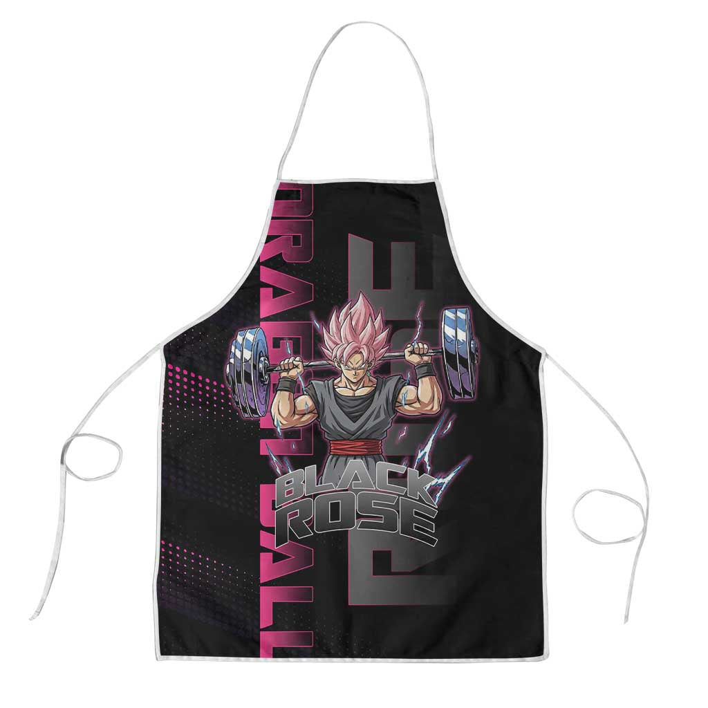 Goku Black Rose Dragon Ball Gym Theme Apron with Dumbbell Power Lift and Pink Electric Aura on Black Design - The Mazicc