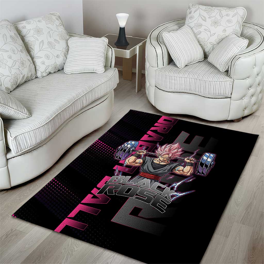 Goku Black Rose Dragon Ball Gym Theme Area Rug with Dumbbell Power Lift and Pink Electric Aura on Black Design - The Mazicc