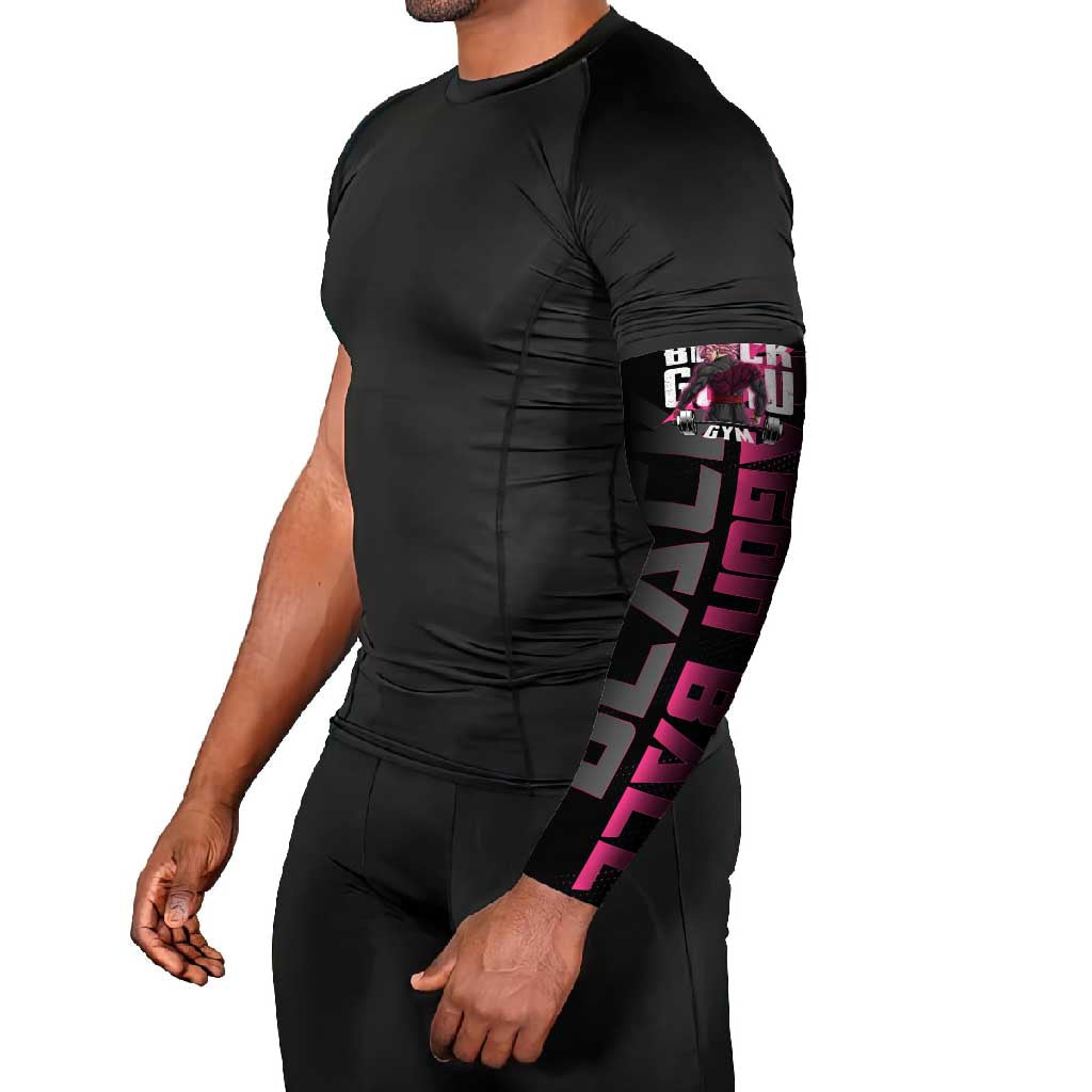 Goku Black Rose Dragon Ball Gym Theme Arm Sleeves with Dumbbell Power Lift and Pink Electric Aura on Black Design - The Mazicc