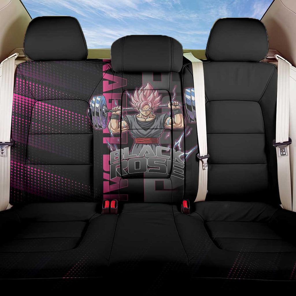 Goku Black Rose Dragon Ball Gym Theme Back Car Seat Cover with Dumbbell Power Lift and Pink Electric Aura on Black Design - The Mazicc