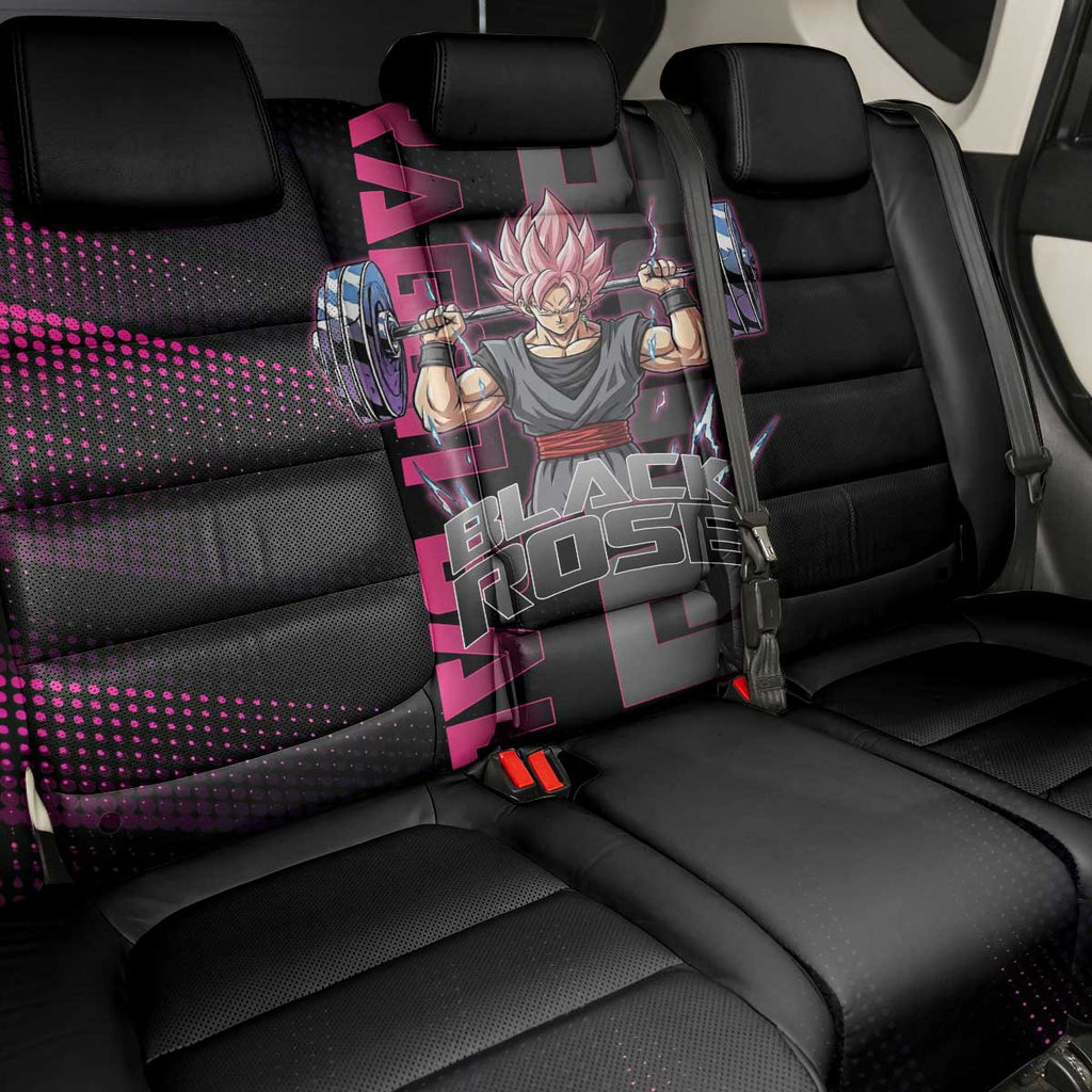 Goku Black Rose Dragon Ball Gym Theme Back Car Seat Cover with Dumbbell Power Lift and Pink Electric Aura on Black Design - The Mazicc