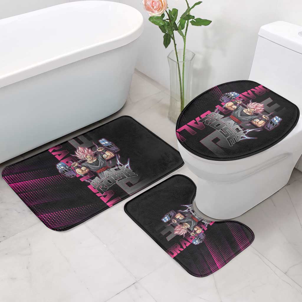 Goku Black Rose Dragon Ball Gym Theme Bathroom Set with Dumbbell Power Lift and Pink Electric Aura on Black Design - The Mazicc
