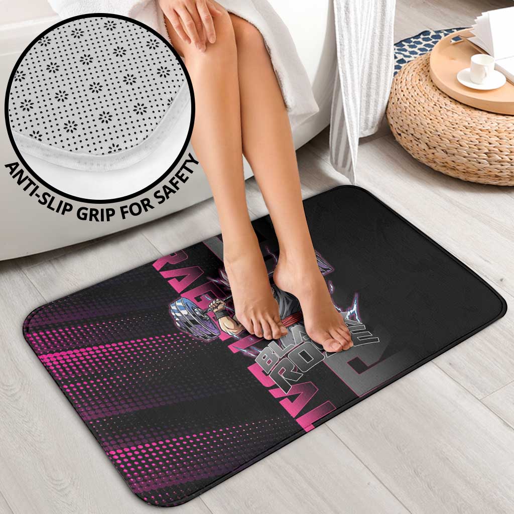 Goku Black Rose Dragon Ball Gym Theme Bathroom Set with Dumbbell Power Lift and Pink Electric Aura on Black Design - The Mazicc