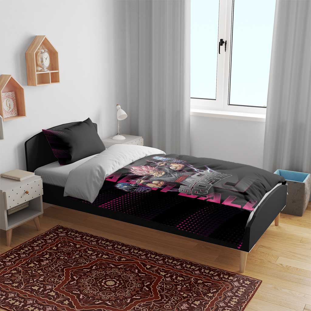 Goku Black Rose Dragon Ball Gym Theme Bedding Set with Dumbbell Power Lift and Pink Electric Aura on Black Design - The Mazicc