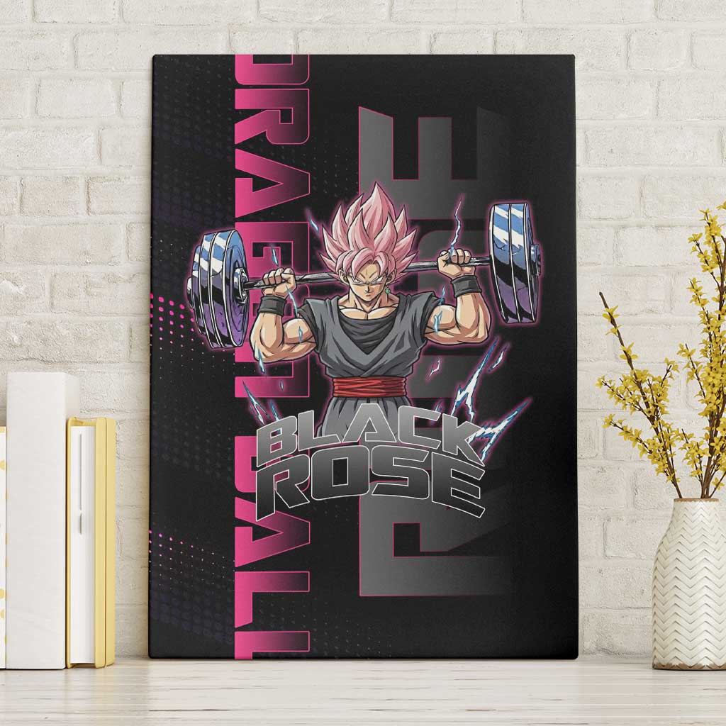 Goku Black Rose Dragon Ball Gym Theme Canvas Wall Art with Dumbbell Power Lift and Pink Electric Aura on Black Design - The Mazicc