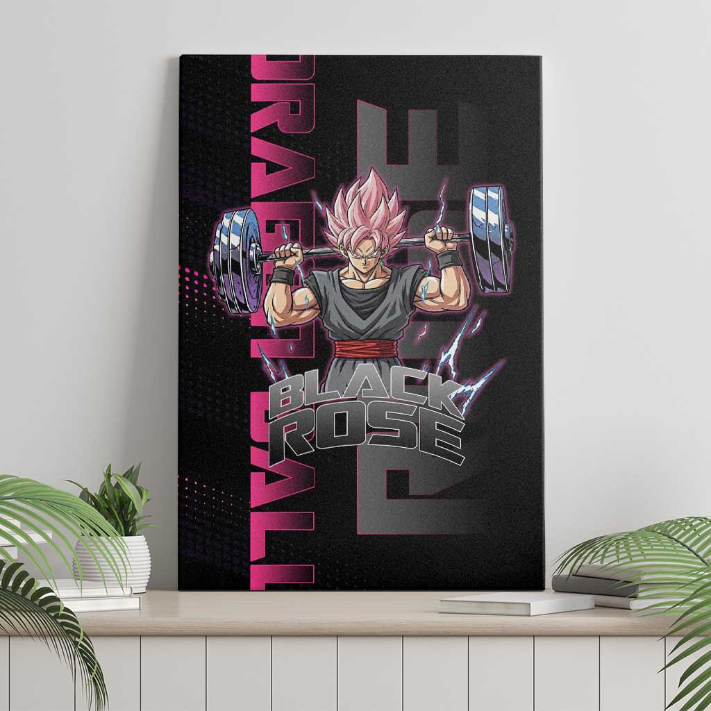 Goku Black Rose Dragon Ball Gym Theme Canvas Wall Art with Dumbbell Power Lift and Pink Electric Aura on Black Design - The Mazicc