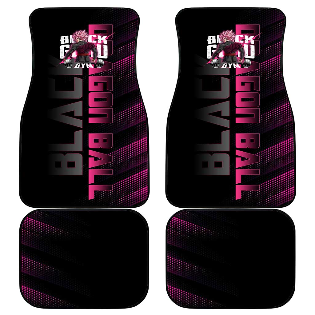 Goku Black Rose Dragon Ball Gym Theme Car Mats with Dumbbell Power Lift and Pink Electric Aura on Black Design - The Mazicc