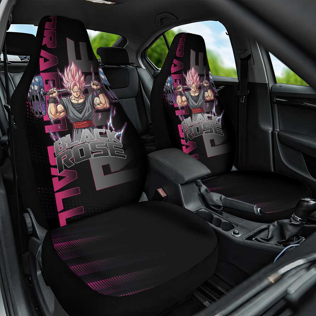 Goku Black Rose Dragon Ball Gym Theme Car Seat Cover with Dumbbell Power Lift and Pink Electric Aura on Black Design - The Mazicc