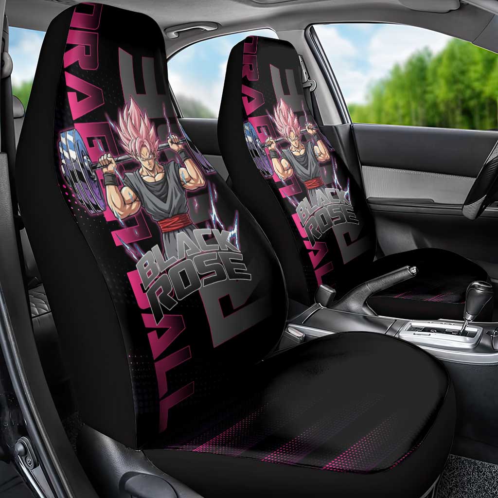 Goku Black Rose Dragon Ball Gym Theme Car Seat Cover with Dumbbell Power Lift and Pink Electric Aura on Black Design - The Mazicc
