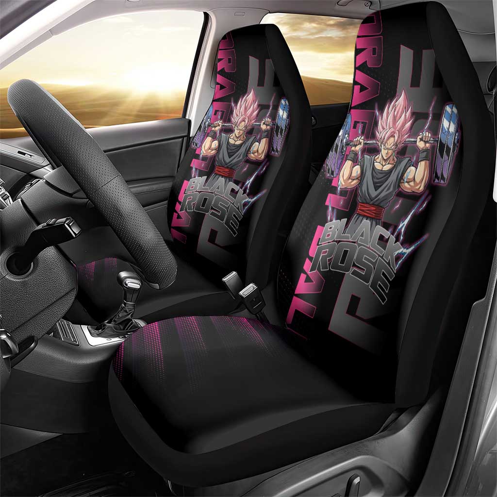 Goku Black Rose Dragon Ball Gym Theme Car Seat Cover with Dumbbell Power Lift and Pink Electric Aura on Black Design - The Mazicc