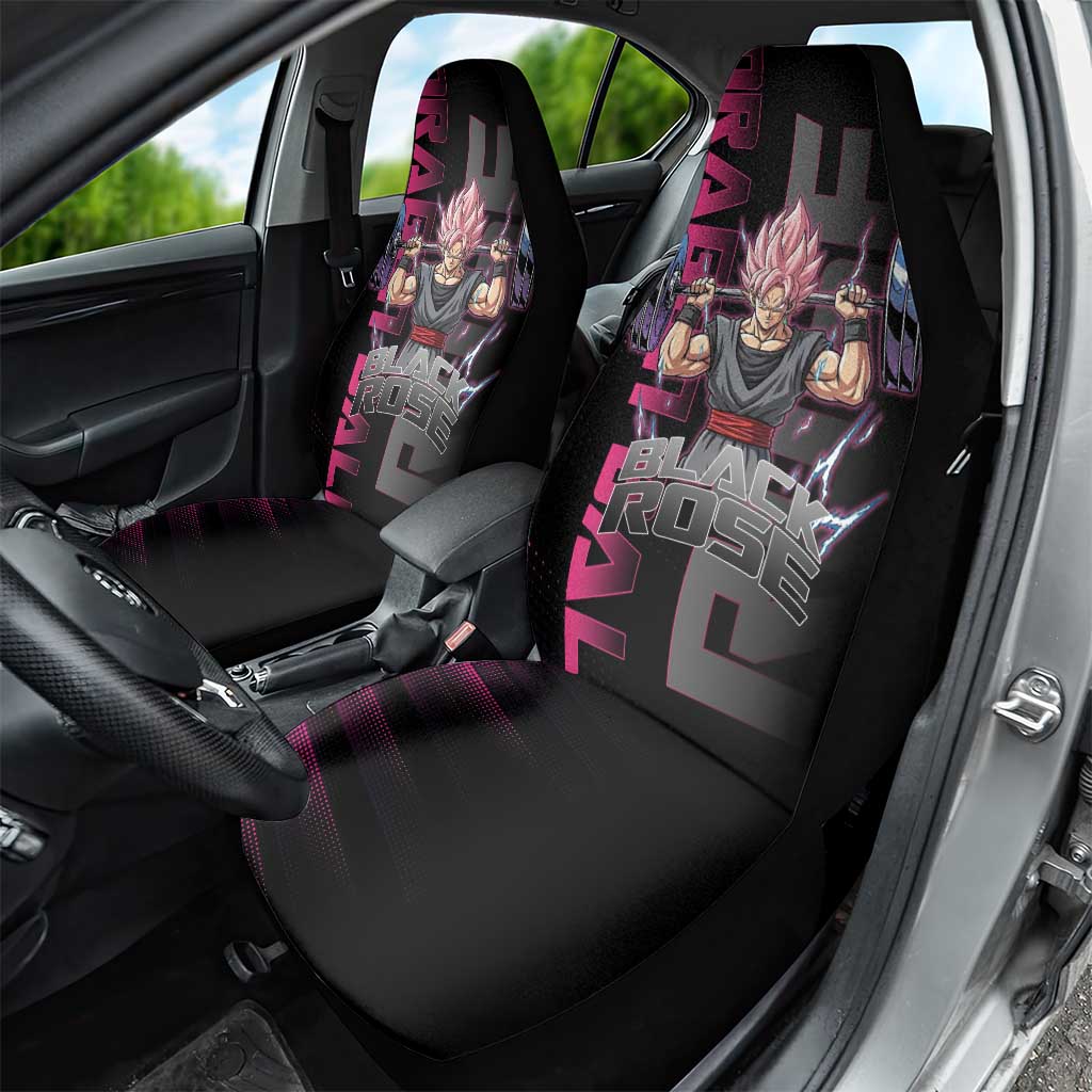 Goku Black Rose Dragon Ball Gym Theme Car Seat Cover with Dumbbell Power Lift and Pink Electric Aura on Black Design - The Mazicc