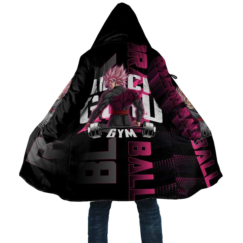 Goku Black Rose Dragon Ball Gym Theme Cloak with Dumbbell Power Lift and Pink Electric Aura on Black Design - The Mazicc