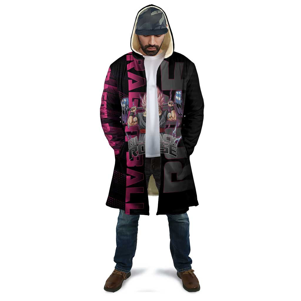 Goku Black Rose Dragon Ball Gym Theme Cloak with Dumbbell Power Lift and Pink Electric Aura on Black Design - The Mazicc