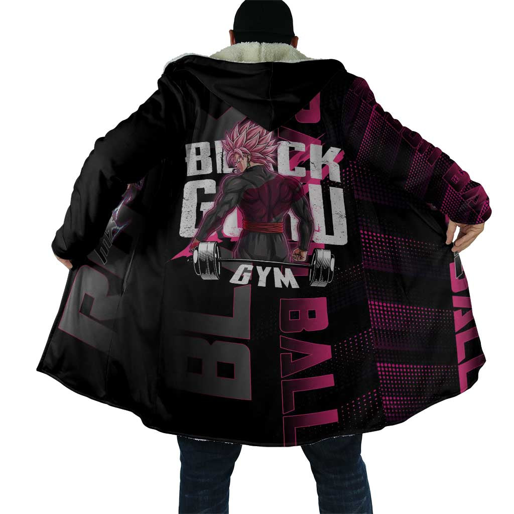 Goku Black Rose Dragon Ball Gym Theme Cloak with Dumbbell Power Lift and Pink Electric Aura on Black Design - The Mazicc
