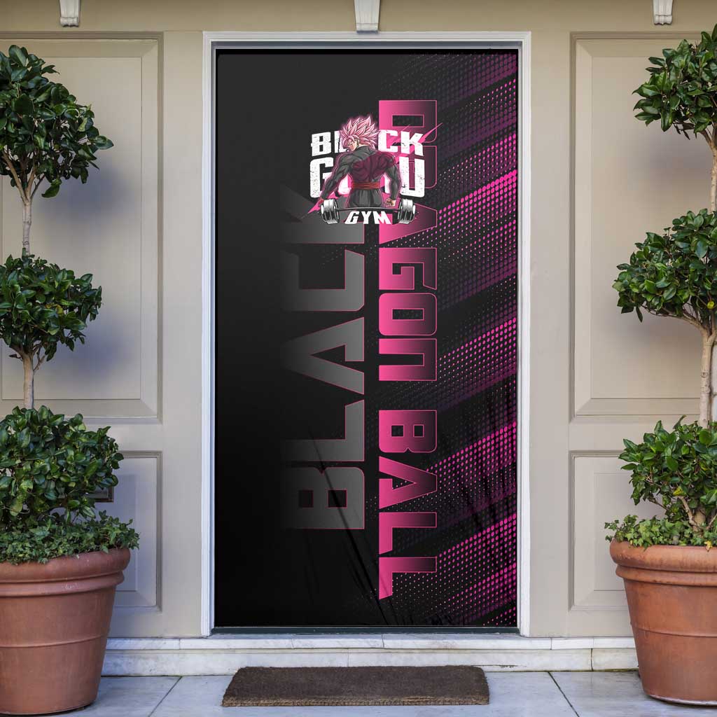 Goku Black Rose Dragon Ball Gym Theme Door Cover with Dumbbell Power Lift and Pink Electric Aura on Black Design - The Mazicc