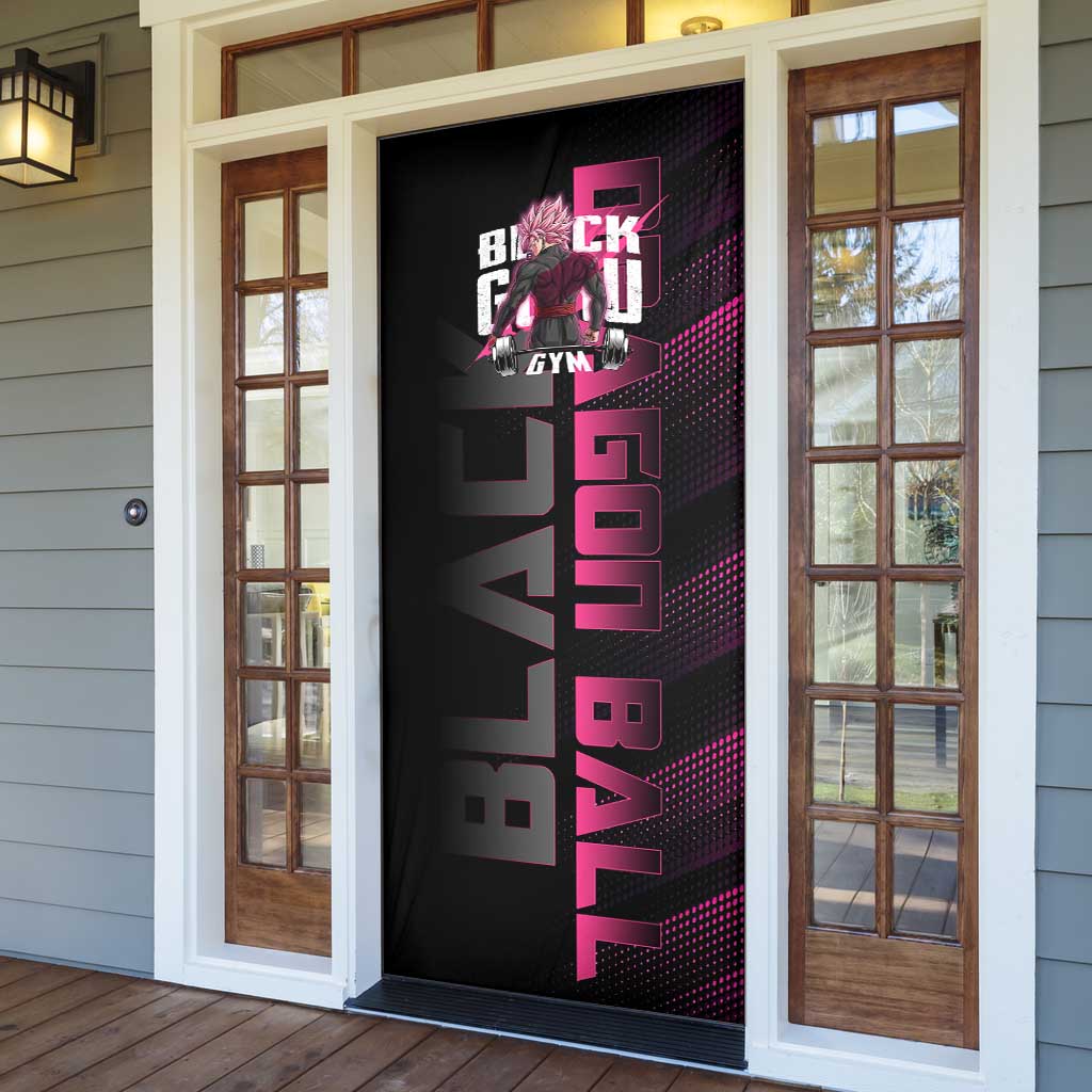 Goku Black Rose Dragon Ball Gym Theme Door Cover with Dumbbell Power Lift and Pink Electric Aura on Black Design - The Mazicc