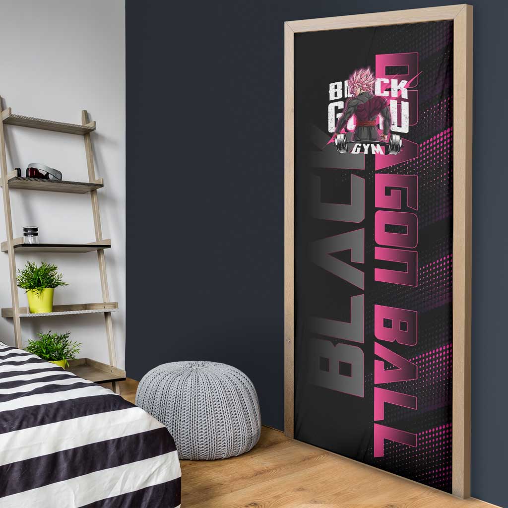 Goku Black Rose Dragon Ball Gym Theme Door Cover with Dumbbell Power Lift and Pink Electric Aura on Black Design - The Mazicc