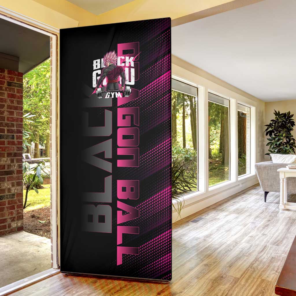 Goku Black Rose Dragon Ball Gym Theme Door Cover with Dumbbell Power Lift and Pink Electric Aura on Black Design - The Mazicc