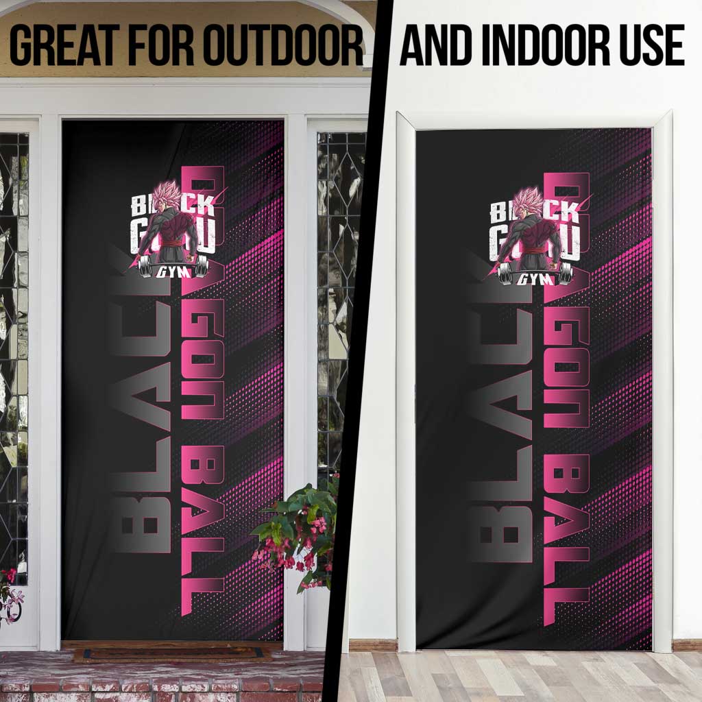 Goku Black Rose Dragon Ball Gym Theme Door Cover with Dumbbell Power Lift and Pink Electric Aura on Black Design - The Mazicc