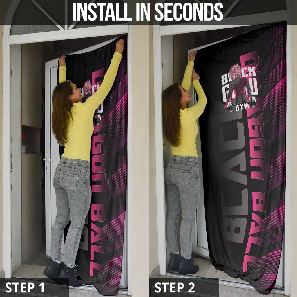 Goku Black Rose Dragon Ball Gym Theme Door Cover with Dumbbell Power Lift and Pink Electric Aura on Black Design - The Mazicc