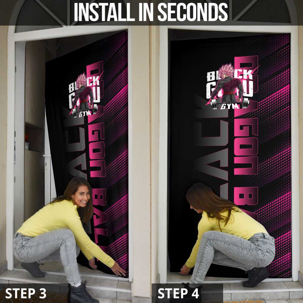 Goku Black Rose Dragon Ball Gym Theme Door Cover with Dumbbell Power Lift and Pink Electric Aura on Black Design - The Mazicc