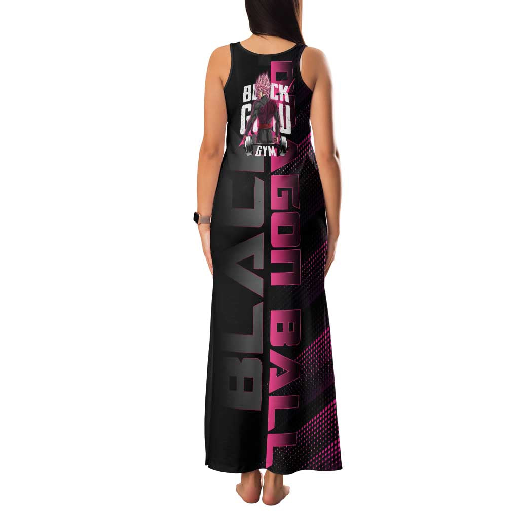 Goku Black Rose Dragon Ball Gym Theme Family Matching Tank Maxi Dress and Hawaiian Shirt with Dumbbell Power Lift and Pink Electric Aura on Black Design