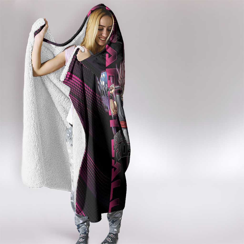 Goku Black Rose Dragon Ball Gym Theme Hooded Blanket with Dumbbell Power Lift and Pink Electric Aura on Black Design - The Mazicc