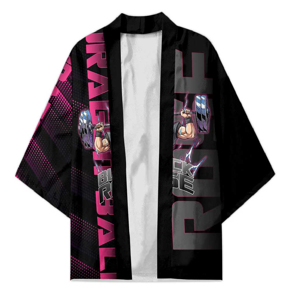Goku Black Rose Dragon Ball Gym Theme Kimono with Dumbbell Power Lift and Pink Electric Aura on Black Design - The Mazicc