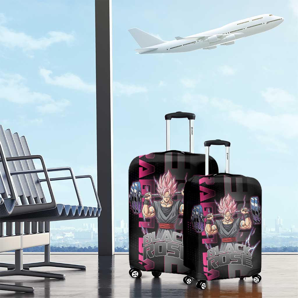 Goku Black Rose Dragon Ball Gym Theme Luggage Cover with Dumbbell Power Lift and Pink Electric Aura on Black Design - The Mazicc