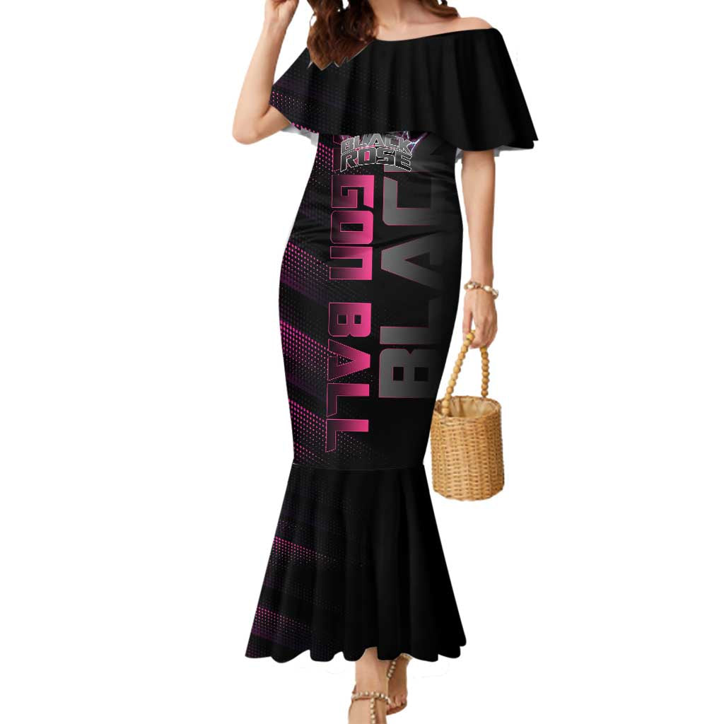 Goku Black Rose Dragon Ball Gym Theme Mermaid Dress with Dumbbell Power Lift and Pink Electric Aura on Black Design - The Mazicc