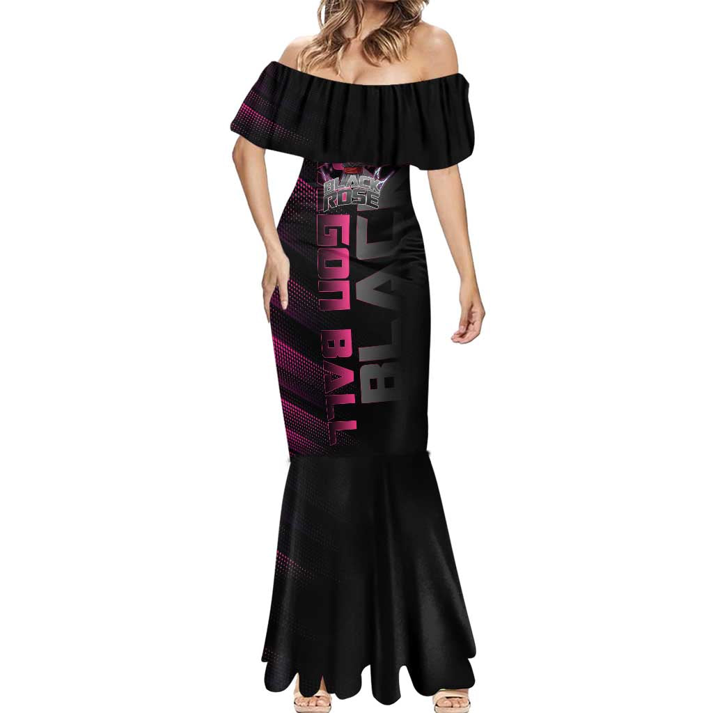 Goku Black Rose Dragon Ball Gym Theme Mermaid Dress with Dumbbell Power Lift and Pink Electric Aura on Black Design - The Mazicc