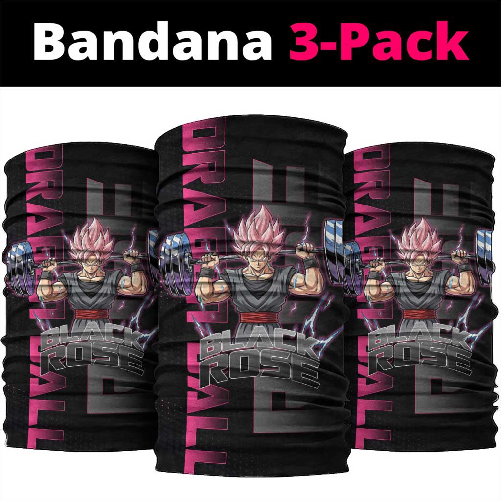 Goku Black Rose Dragon Ball Gym Theme Neck Gaiter with Dumbbell Power Lift and Pink Electric Aura on Black Design - The Mazicc