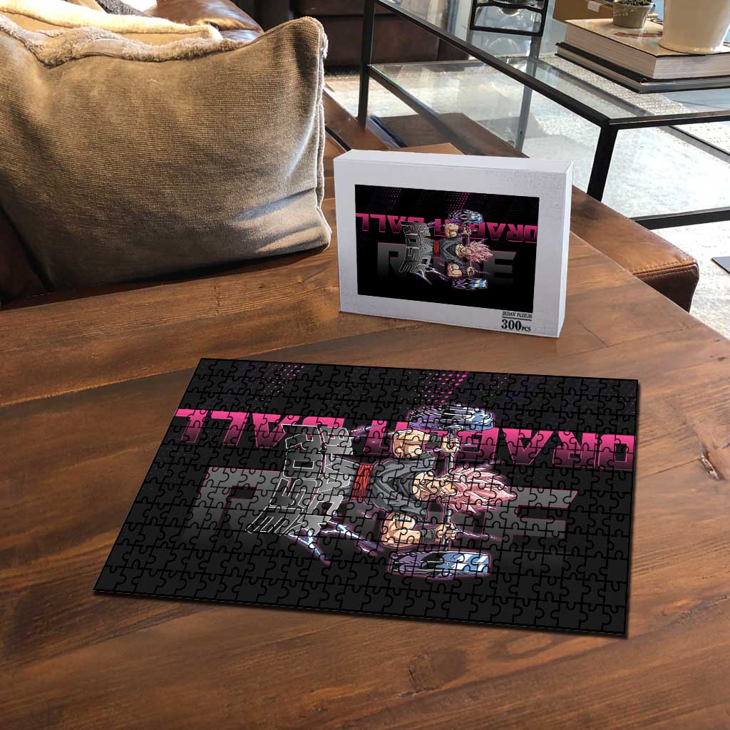 Goku Black Rose Dragon Ball Gym Theme Puzzle with Dumbbell Power Lift and Pink Electric Aura on Black Design - The Mazicc
