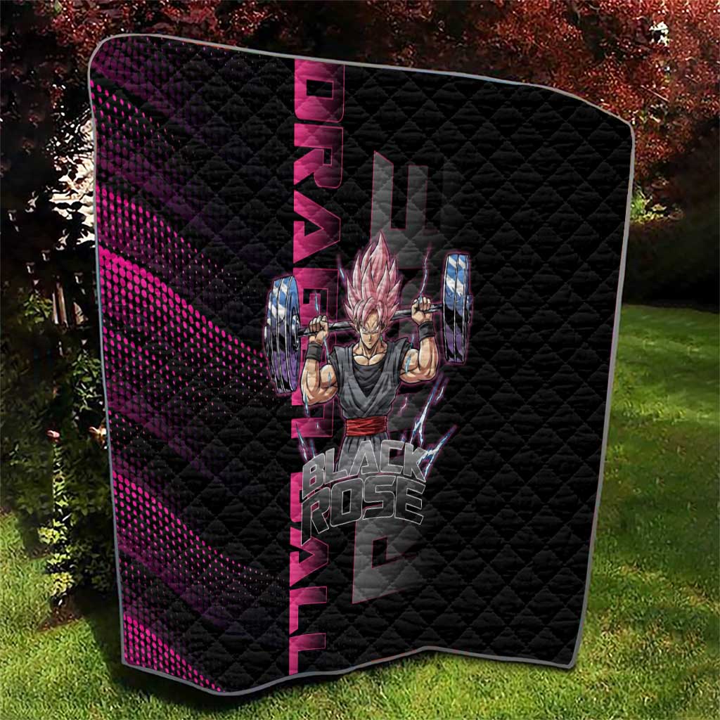 Goku Black Rose Dragon Ball Gym Theme Quilt with Dumbbell Power Lift and Pink Electric Aura on Black Design - The Mazicc