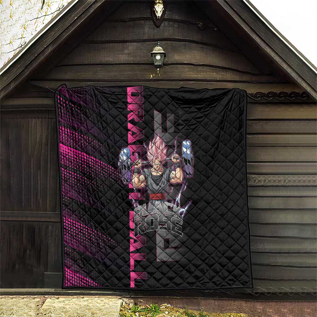 Goku Black Rose Dragon Ball Gym Theme Quilt with Dumbbell Power Lift and Pink Electric Aura on Black Design - The Mazicc