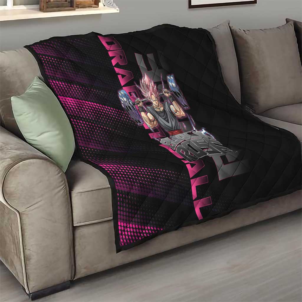 Goku Black Rose Dragon Ball Gym Theme Quilt with Dumbbell Power Lift and Pink Electric Aura on Black Design - The Mazicc