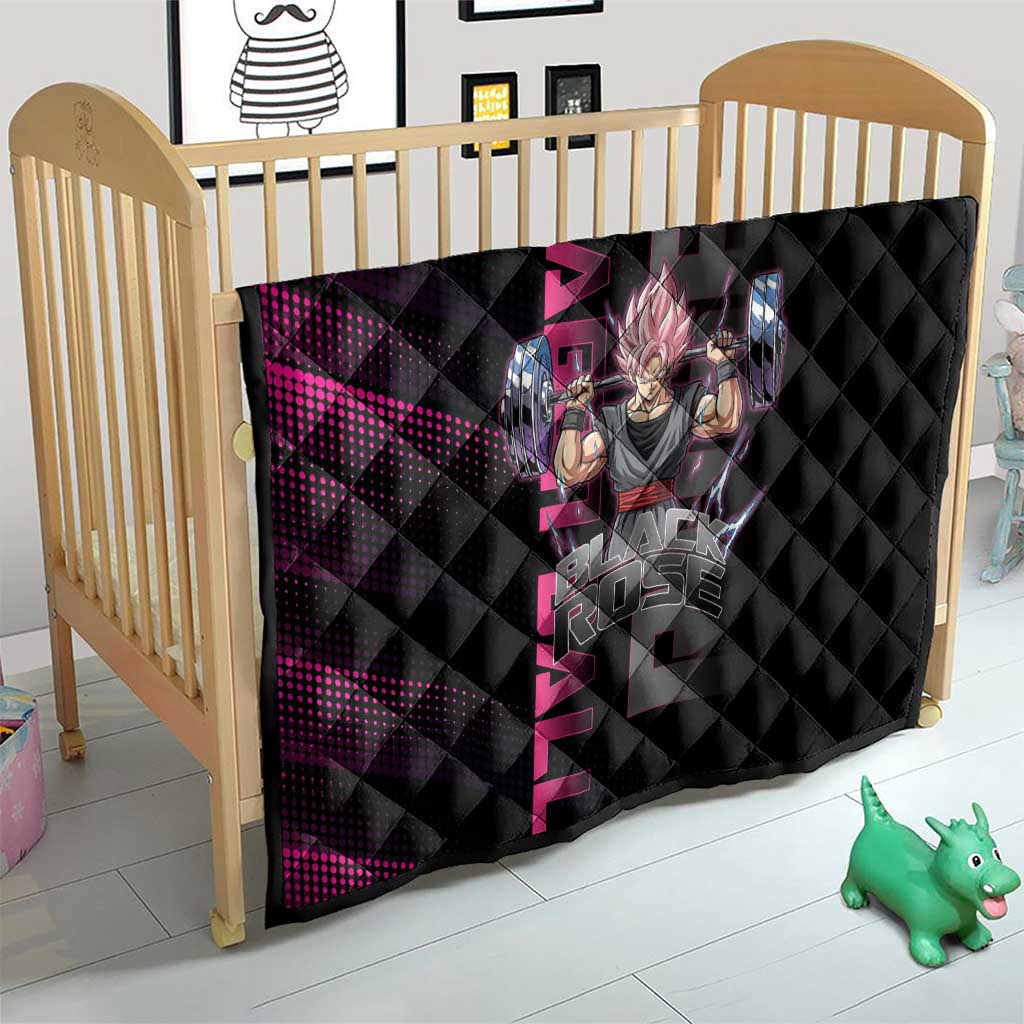 Goku Black Rose Dragon Ball Gym Theme Quilt with Dumbbell Power Lift and Pink Electric Aura on Black Design - The Mazicc