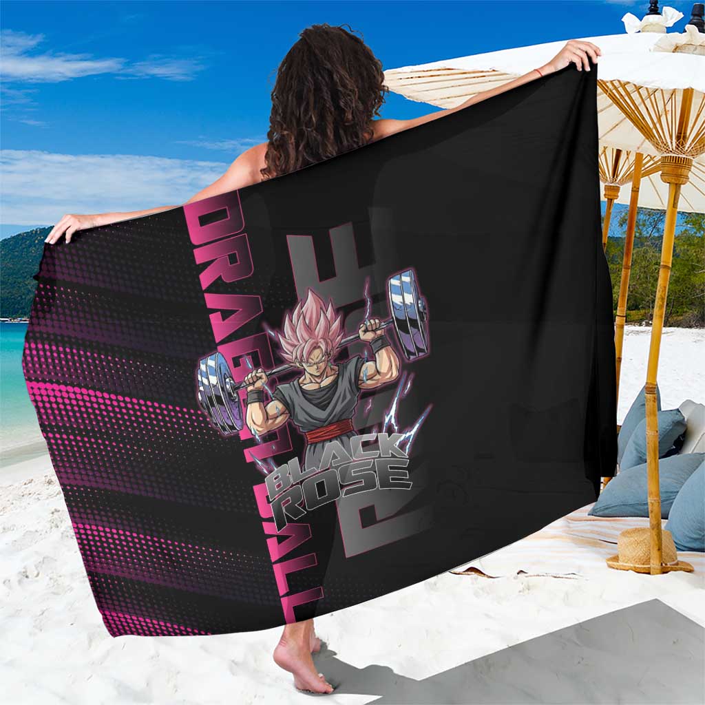 Goku Black Rose Dragon Ball Gym Theme Sarong with Dumbbell Power Lift and Pink Electric Aura on Black Design - The Mazicc