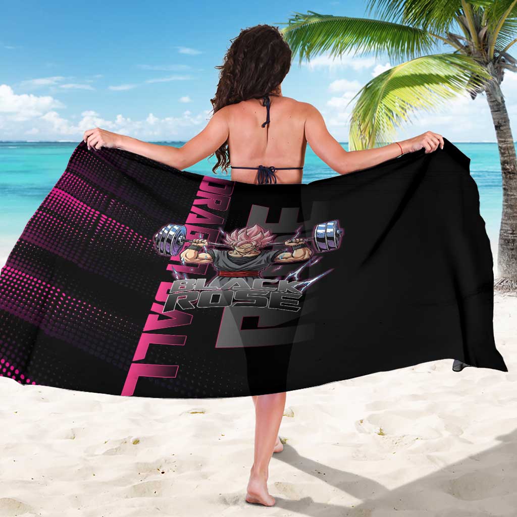 Goku Black Rose Dragon Ball Gym Theme Sarong with Dumbbell Power Lift and Pink Electric Aura on Black Design - The Mazicc