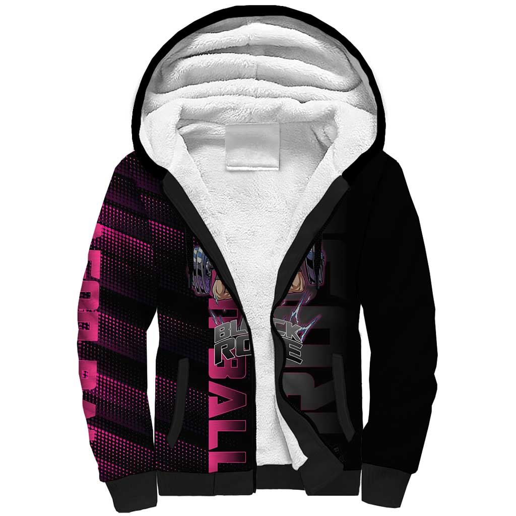 Goku Black Rose Dragon Ball Gym Theme Sherpa Hoodie with Dumbbell Power Lift and Pink Electric Aura on Black Design - The Mazicc