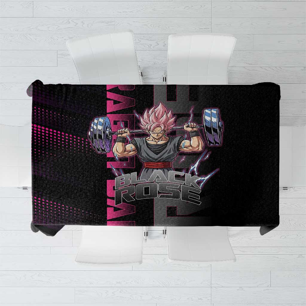 Goku Black Rose Dragon Ball Gym Theme Tablecloth with Dumbbell Power Lift and Pink Electric Aura on Black Design - The Mazicc