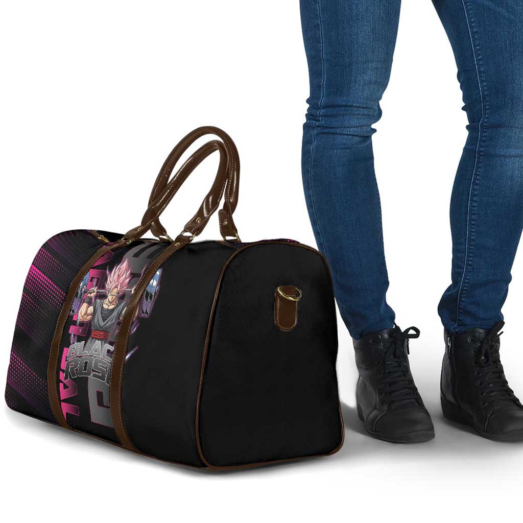 Goku Black Rose Dragon Ball Gym Theme Travel Bag with Dumbbell Power Lift and Pink Electric Aura on Black Design - The Mazicc