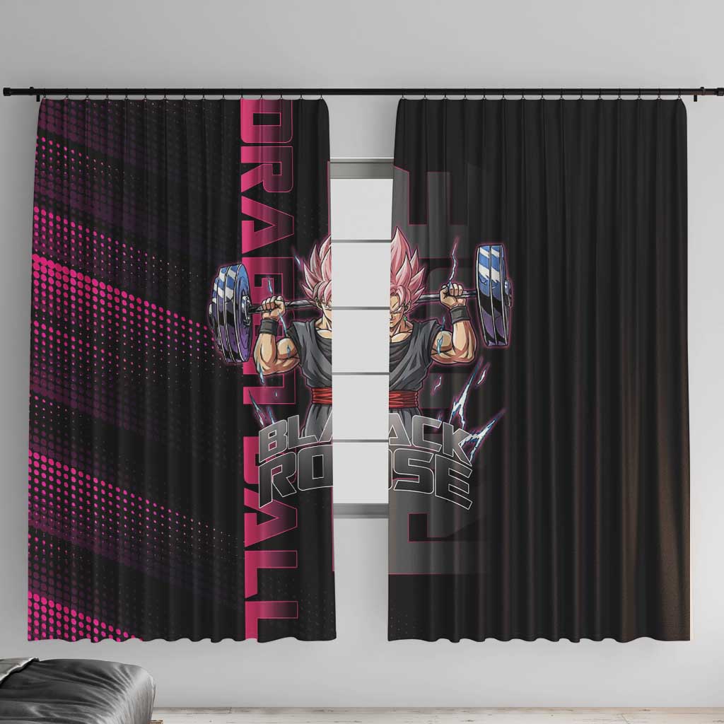 Goku Black Rose Dragon Ball Gym Theme Window Curtain with Dumbbell Power Lift and Pink Electric Aura on Black Design - The Mazicc