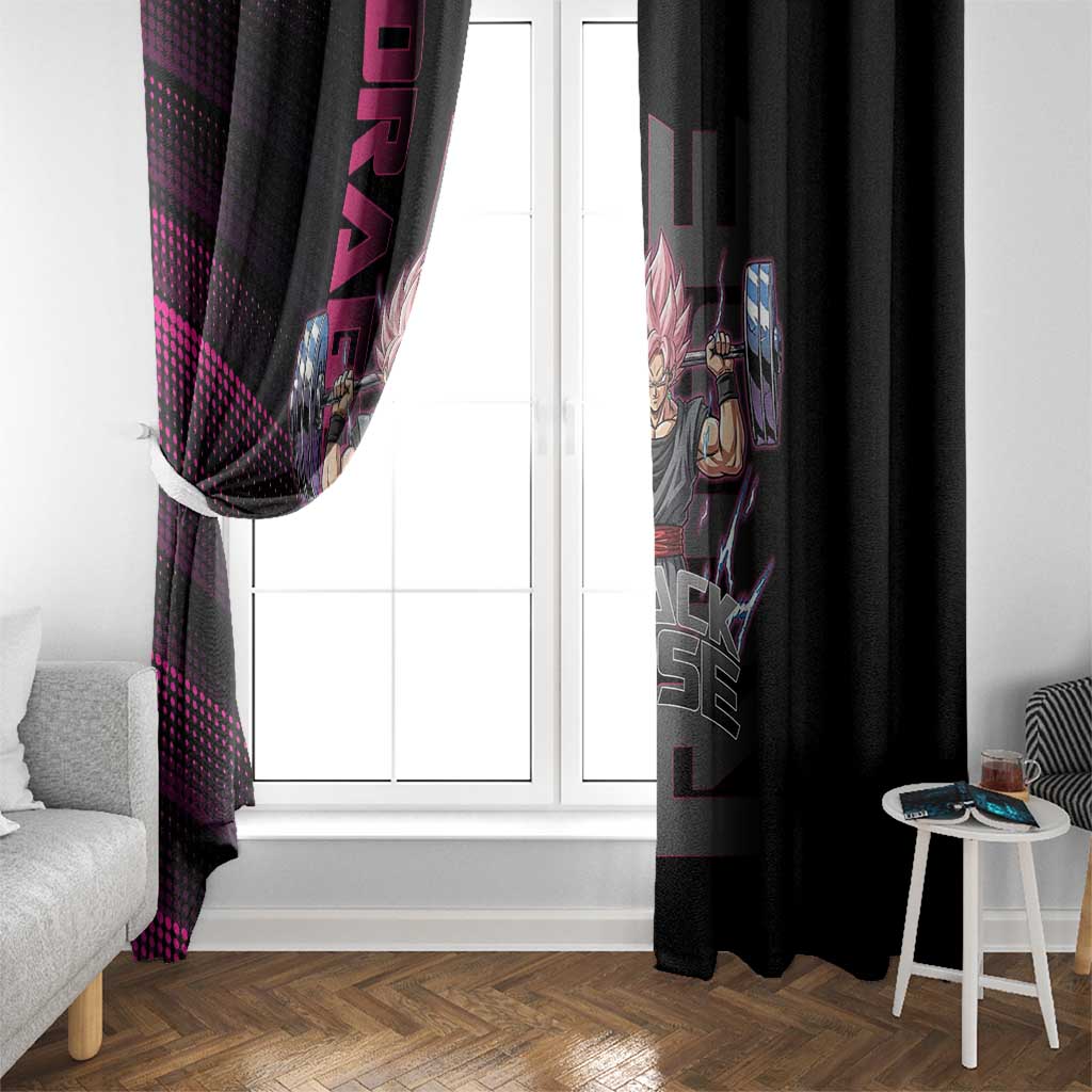 Goku Black Rose Dragon Ball Gym Theme Window Curtain with Dumbbell Power Lift and Pink Electric Aura on Black Design - The Mazicc