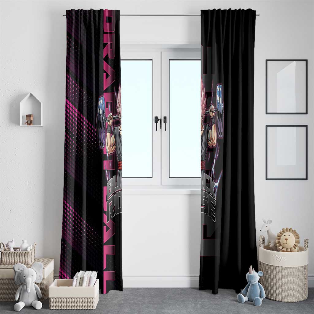 Goku Black Rose Dragon Ball Gym Theme Window Curtain with Dumbbell Power Lift and Pink Electric Aura on Black Design - The Mazicc