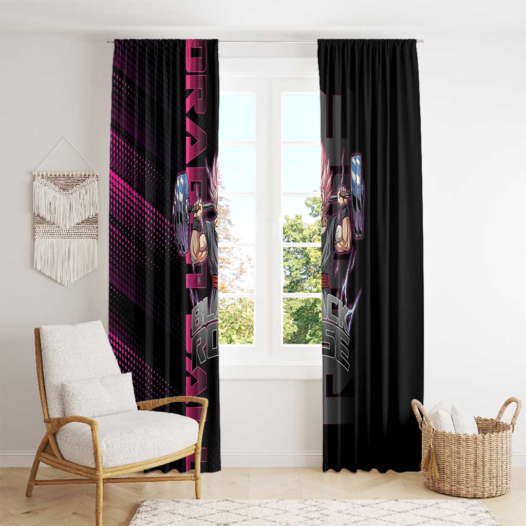 Goku Black Rose Dragon Ball Gym Theme Window Curtain with Dumbbell Power Lift and Pink Electric Aura on Black Design - The Mazicc