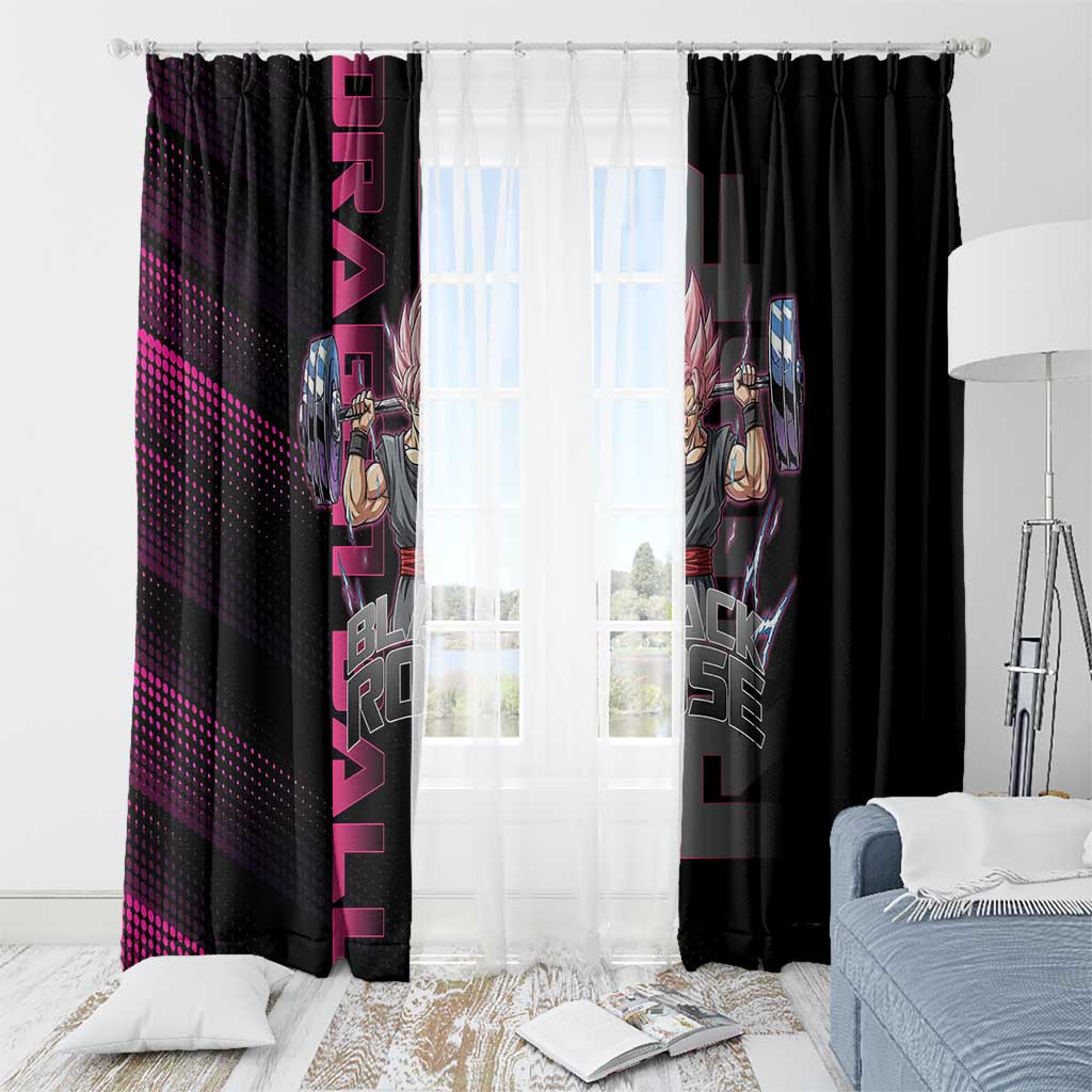Goku Black Rose Dragon Ball Gym Theme Window Curtain with Dumbbell Power Lift and Pink Electric Aura on Black Design - The Mazicc